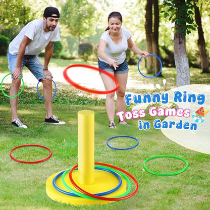 Hiboom Pool Ring Toss Games Toys, Swimming Pool Games for Adults and Family with 6 Pcs Throwing Rings, Water Foam Toss Float Toys for Summer Outdoor, Beach, Yard, Party (Bright Yellow Base) - style: Bright Yellow Base