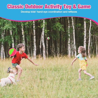 Kids Outdoor Toys - Toss and Catch Game Set, Outside Yard Camping Beach Pool Toys Games for Boys Girls 3 4 5 6 7 8 9 10 Year Old, 4 Paddles 4 Balls (Pink+Pink) - color: Pink