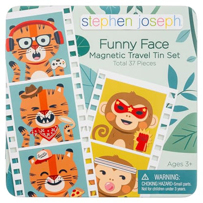 Stephen Joseph, Funny Faces 50 pc Magnetic Travel Play Set – Fun Game for Families, Ideal for Ages 3+ – Travel Game for Kids with Travel Tin, Animal - color: Animal