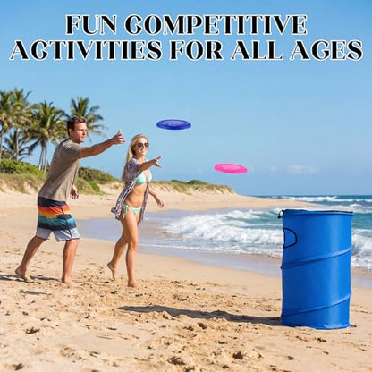 2 Set Flying Disc Game Set Portable Disc Toss Game Includes 2 Discs Targets & 2 Flying Discs & 2 Height Adjustable Poles Lawn Outdoor Games for Backyard, Park, Beach for Family & Friends