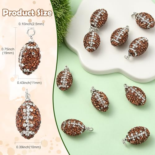 Stiesy Handmade Polymer Clay Rhinestone Rugby Charms 10Pcs, Sport Ball Charms Football Pendants for Jewelry Making, Unique Craft Supplies - color: Rugby-10pcs