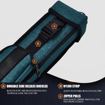 Champion 2X2,2X3,3X4 Nylon/Leatherette Billiard Pool Cue Stick Hard Case - color: Teal Green, size: 3X4 pool case