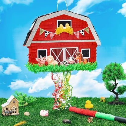 WERNNSAI Red Farm Animal Piñata - Farm Baby Shower Decorations Animal Piñata Party Game for Kids Birthday Celebrations Milk Farm Party Favor Supply with Bat Blindfold - style: Farm Animal