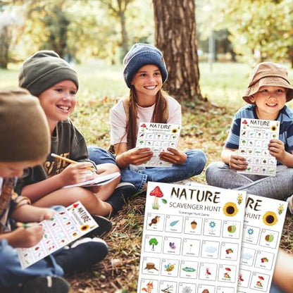 Hoolerry 30 Pcs Scavenger Hunt for Kids Road Trip Game Car Spring Summer Wedding Scavenger Hunt Cards Travel Activities Camping Games Outdoor Indoor Seek Activity for Kids Adults (Nature) - style: Nature