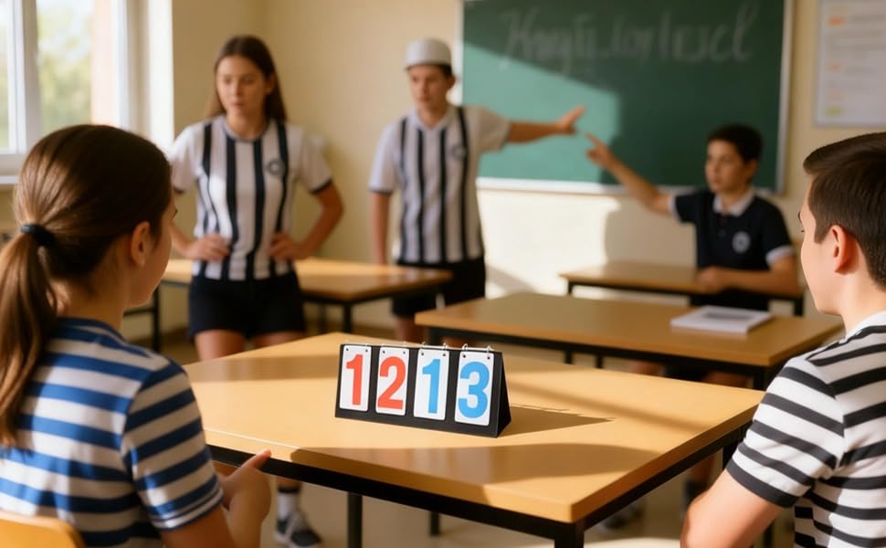 4-Digit Scoreboard, Portable with Red & Blue Numbers, 6.3 x 15 in / 16 x 38 cm, Tabletop Flip Scoreboards for Tennis, Basketball, All Sports Games