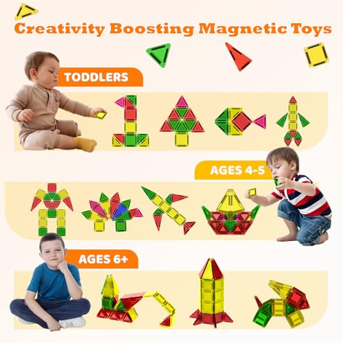 46PCS Mini Magnetic Tiles, Magnetic Tiles Travel Set with Case, STEM Educational Building Set Construction Toys for Kids Ages 3+, Portable Building Toys for Toddlers, Boys & Girls Birthday Gift - style: 46 PCS