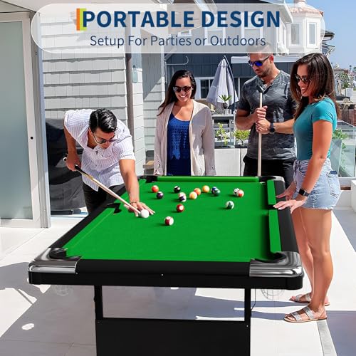 7FT Space-Saving Folding Pool Table for Adults & Kids Green Felt, Complete Accessory Set, Easy to Store – Portable Billiards Table for Game Rooms and Arcades