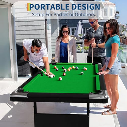 7FT Space-Saving Folding Pool Table for Adults & Kids Green Felt, Complete Accessory Set, Easy to Store – Portable Billiards Table for Game Rooms and Arcades