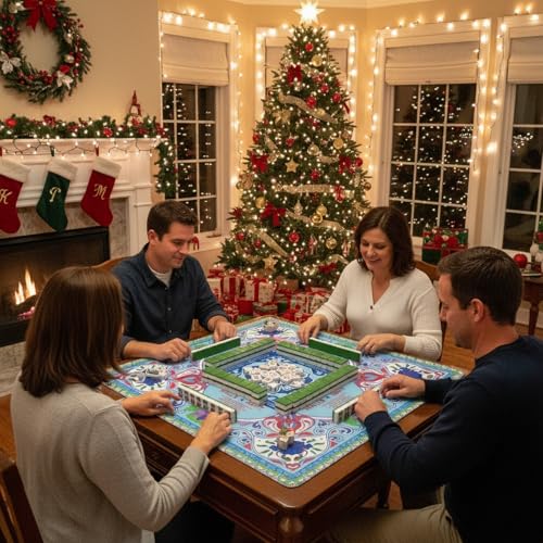 Mahjong Mat for Table with Rules 33×33", 3mm Thick, Boho Floral Design | Non-Slip, Waterproof, Noise-Reducing Table Cover for American Mahjong, Poker, Board Games , Dominoes, and Card Games - color: Blue-2