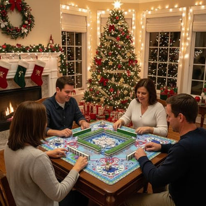 Mahjong Mat for Table with Rules 33×33", 3mm Thick, Boho Floral Design | Non-Slip, Waterproof, Noise-Reducing Table Cover for American Mahjong, Poker, Board Games , Dominoes, and Card Games - color: Blue-2