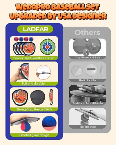 Toss and Catch Ball Game Set, 2 in 1 Kids Toddler Baseball Glove & Target Board, Sticky Catch Toy Outdoor Toys, Backyard Beach Yard Outside Games, Birthday Gift for Boys Girls Ages 3+ - color: Blue & Red