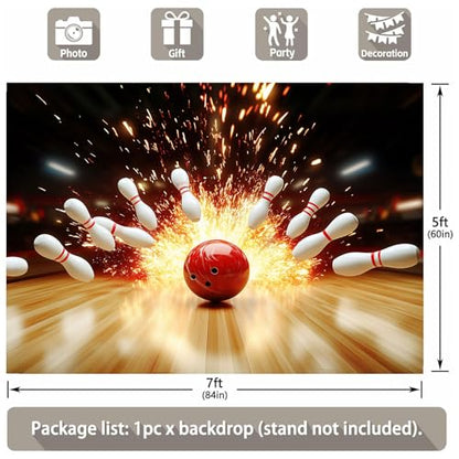 Bowling Photography Backdrop, Let's Strike Up Some Fun Bowling Birthday Party Decorations Background, Indoor Bowling Club Sport Game Fire Flames Backdrop Kids Adults Photo Studio Props 12x10ft - size: 12X10ft