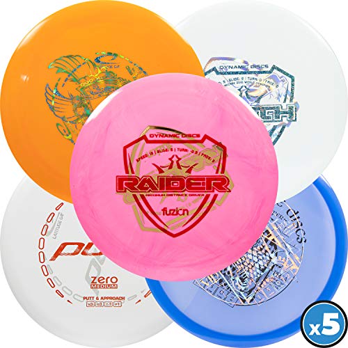 Dynamic Discs Disc Golf Set (Misprint 5-Pack) - Affordable Frisbee Golf Discs Set for Beginners - Includes Drivers, Fairways, Midranges & Putters - Multiple Plastics from DD, Latitude 64 & Westside - style: 5 Pack