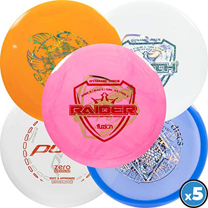 Dynamic Discs Disc Golf Set (Misprint 5-Pack) - Affordable Frisbee Golf Discs Set for Beginners - Includes Drivers, Fairways, Midranges & Putters - Multiple Plastics from DD, Latitude 64 & Westside - style: 5 Pack