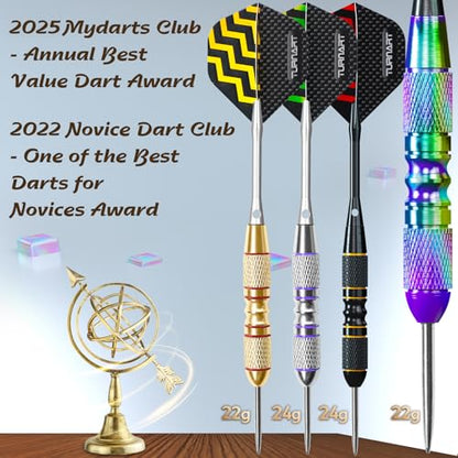 Turnart Darts Metal Tip Set - Steel Tip Darts Darts Set Professional Metal Darts 12 pcs 22/24 Grams Pro Dart Set with Stylish Case Aluminum Shafts Extra 9 Flights - color: Black
