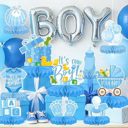 Boy Baby Shower Decorations Set - Kit with blue Honeycomb Centerpiece, Baby Reveal & Themed Table Decor for the Baby Boy Shower Decorations - style: Boy