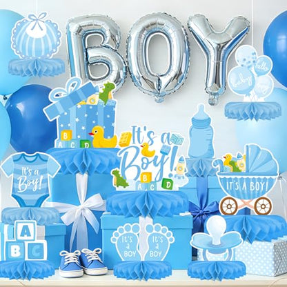 Boy Baby Shower Decorations Set - Kit with blue Honeycomb Centerpiece, Baby Reveal & Themed Table Decor for the Baby Boy Shower Decorations - style: Boy