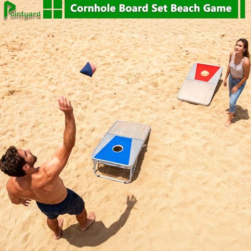 Portable Cornhole Board Set - Foldable Aluminum Frame Cornhole Game with 8 Bean Bags & Carrying Case for Adults & Families | Perfect for Outdoor Backyard, Beach & Party Camping (24x16 in)