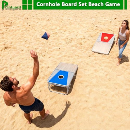 Portable Cornhole Board Set - Foldable Aluminum Frame Cornhole Game with 8 Bean Bags & Carrying Case for Adults & Families | Perfect for Outdoor Backyard, Beach & Party Camping (24x16 in)