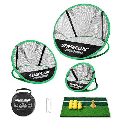SENSECLUB Foldable Chipping Net & Floating Green, Indoor Golf Practice Chipping Target, Backyard Golf Game & Gifts - style: Round Net +Mat +Balls