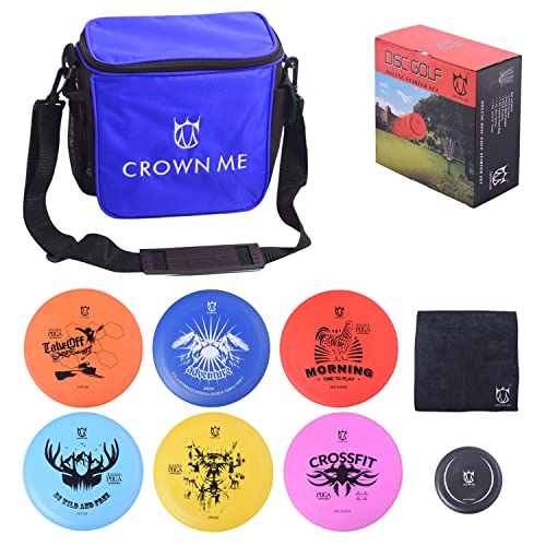 CROWN ME Disc Golf Starter Set,Disc Golf Set with 6 Discs, 1 Marker,1 Towel and Starter Disc Golf Bag Fairway Driver - color: Blue