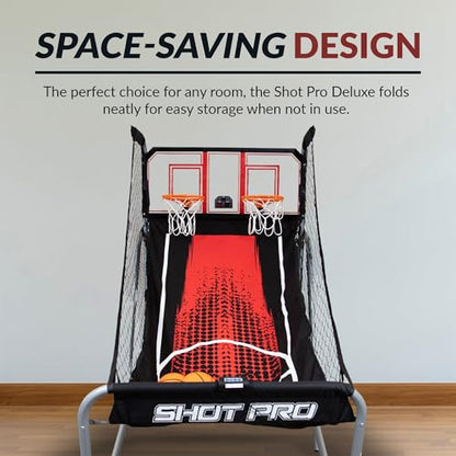 Hathaway Shot Pro Deluxe 81-In Dual Basketball Arcade Game for Home Game Room - With LED Electronic Scoring, Foldable Indoor Design, Heavy-Duty Steel Frame, 8 Game Modes, Pump & Hoops - Black Finish