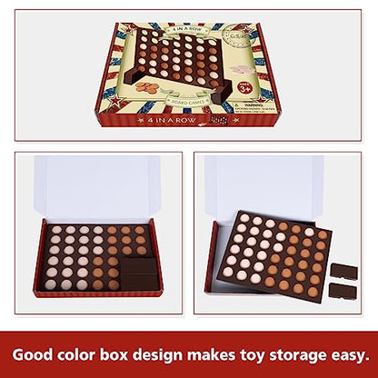 GOTHINK Wooden Four in a Row Game, Classic Strategy Game for Kids and Adults, Perfect for Family Picnics, Camping, Great Travel Game - color: Wooden Standard Four in a Row Game