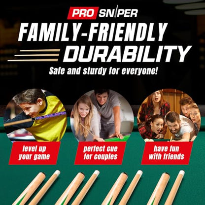Prosniper Premium Pool Sticks Set of 4 | 58-Inch, 19-Oz Canadian Ashwood Pool Cue with Low-Deflection Shaft & 4 Extra Chalks | Pro-Grade Billiard Cue for Home & Bar Play - color: Green