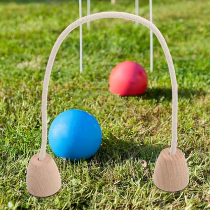 5pcs Cotton Rope Croquet Wickets with Wood Base Set, Outdoor Backyard Croquet Game Gates for Family Lawn Sports and Garden Activities
