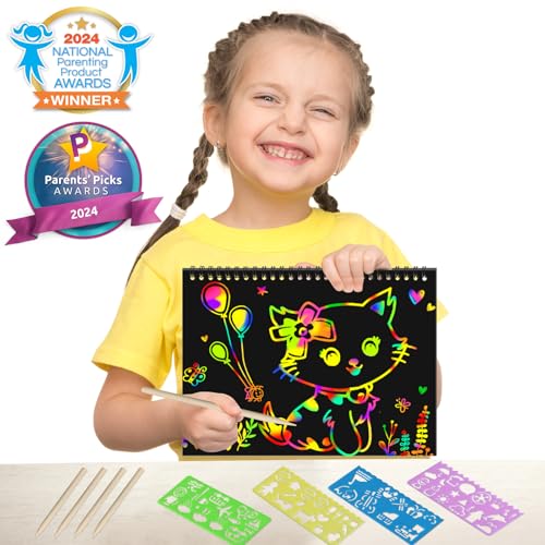 ZMLM Scratch Paper Art Craft: 2 Pack Rainbow Scratch Notebooks Crafts for Kids Ages 4-8 Year Old Girl Birthday Gift Games for Kids Arts Kits School Party Toys Activity - style: Classic
