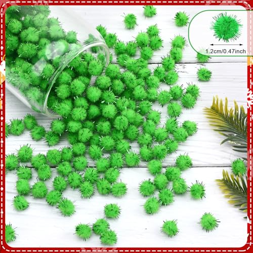 SEPGLITTER 1000 Pcs Mini Christmas Green Glitter Pom Poms Balls for Crafts | 1cm Mini Size, Green Tinsel Puff Balls, DIY Crafts Making, Handmade Projects, Christmas St. Patricks Party Supplies Decor - style: Glitter Green Style