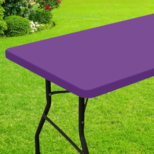 Smiry Rectangle Picnic Table Cloth, Waterproof Elastic Fitted Tablecloths for 4 Foot Tables, Washable Polyester Table Cover for Camping, Indoor and Outdoor (Purple, 24"x48") - color: Purple, size: 48" X 24" (Rectangular)