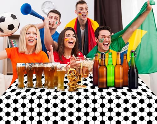 Kesfey 3 Packs Soccer Party Tablecloths 54 x 108 Inches Soccer Sports Ball Table Cover Disposable Waterproof Plastic Soccer Themed Birthday Table Cloth Rectangular Football Tablecloth for Boys Sports - color: Black and White Soccer