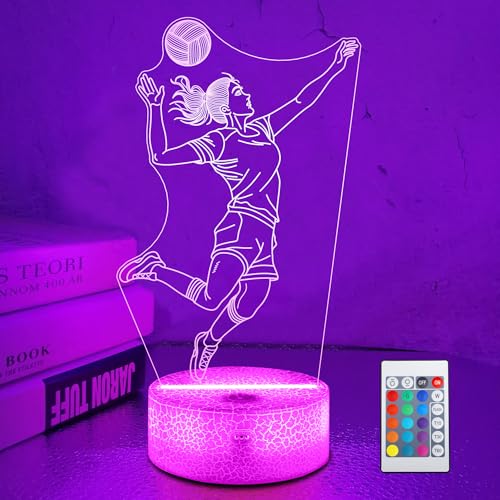 OkiyiD Volleyball Gifts for Teen Girls, Volleyball Night Light 3D Illusion Lamp with 16 Colors Changing, Volleyball Stuff Gifts for Girls Friends Sister Women Bedroom Decor Gifts - color: Color6