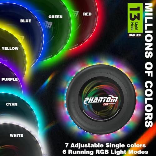 Flying Disc with Million Colors, 10.6 Inch 13Lighting Modes 41 Bright Waterproof Flying Ring,Camping for Kids Teens Adults Boys Girs, Perfect forAges 6+, Gift for Kids, Black