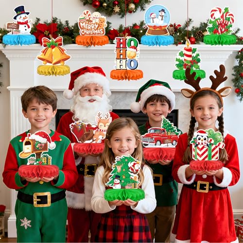Christmas Party Decorations: Festive Christmas Honeycomb Centerpieces, Santa & Snowman Table Toppers - for Classroom, Winter Birthdays & Holiday Party Supplies - style: Christmas tree