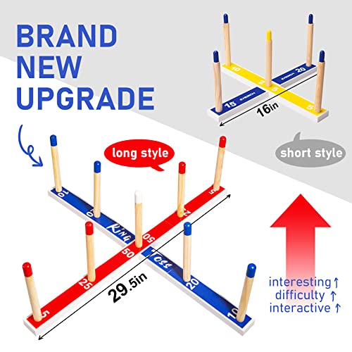 Indoor Outdoor Toys Games Upgraded Large Wooden Ring Toss Game Yard Games for Kids, Lawn Outdoor Games for Family with 10 Plastic Ring and 10 Ropes,1 Carry Bag