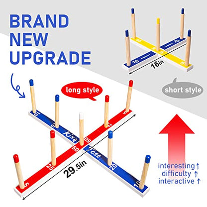 Indoor Outdoor Toys Games Upgraded Large Wooden Ring Toss Game Yard Games for Kids, Lawn Outdoor Games for Family with 10 Plastic Ring and 10 Ropes,1 Carry Bag