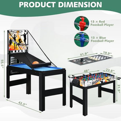 15-in-1 Multi Game Table, 48" Combo Game Table for Kids, Adults, Combination Game Table Set for Home, Game Room w/Foosball, Hockey, Pool Table, Ping Pong, Basketball, Shuffleboard - color: 15 in 1