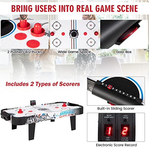 Giantex 42" Air Hockey Table - Small Air Hockey Table Top w/ 2 Pucks, 2 Strikers, LED Electronic Scoring, Powerful 12V Motor, Portable Mini Air Hockey Arcade Table Game for Kids & Adults, Game Room