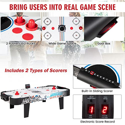 Giantex 42" Air Hockey Table - Small Air Hockey Table Top w/ 2 Pucks, 2 Strikers, LED Electronic Scoring, Powerful 12V Motor, Portable Mini Air Hockey Arcade Table Game for Kids & Adults, Game Room