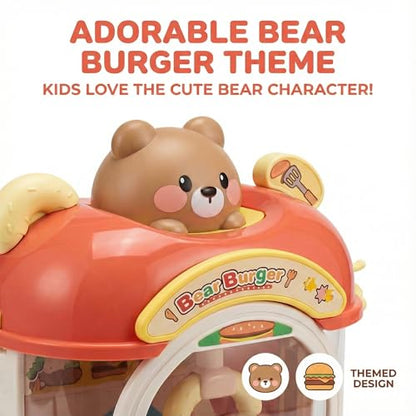 Burger Bear Claw Machine for Kids, Arcade Prize Grabber with 3-Joystick Coin-Style Controls, Lights and Music, Refillable Birthday Party Gift - color: Orange and Yellow
