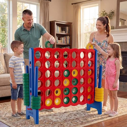 HONEY JOY Giant 4-in-a-Row, Jumbo 4-to-Score Giant Game Set with 42 Rings & Quick-Release Slider for Kids and Adults, Indoor/Outdoor Large Connect Game for Living Room, Backyard, Lawn