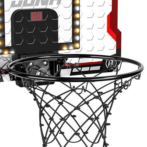 TEMI Indoor Basketball Hoop for Kids, Door Room Basketball Hoop,Mini Basketball Hoop with 4 Balls, Basketball Toys for 3 4 5 6 7 8 9 10 11 12 Year Old Boys - style: LED & Scoreboard & 4 Balls