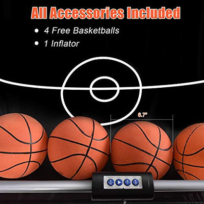 GYMAX Arcade Basketball Game Indoor Foldable with 8 Game Modes, Arcade Sound, 4 Balls and Inflation Pump, Electronic Basketball Games for All Ages Home - color: Silver