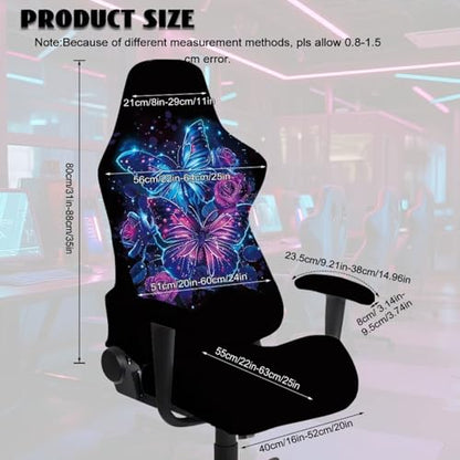 Suobstales Butterfly Rose Pattern Gaming Chair Covers with Armrest Covers, Elastic Computer Chair Slipcovers Stretchable Washable Gaming Chair Seat Cover - color: Butterfly Rose