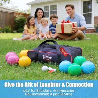 Bocce Ball Set for Backyard Lawn Beach Outdoor Games, Complete with 8 Solid Resin Bocci Balls, Pallino, Measuring Rope & Carry Bag, Multicolor for 2-8 Players (100mm)