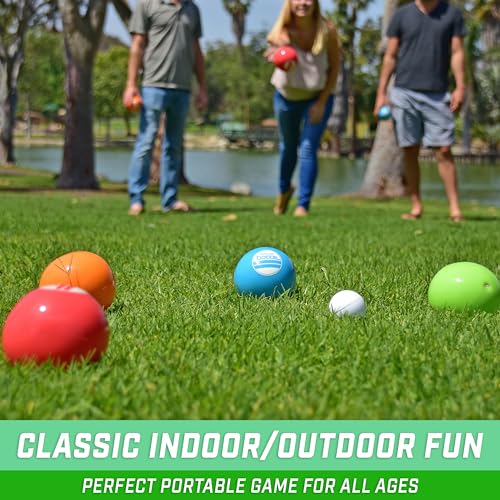 GoSports 90 mm Soft Bocce Set Includes 8 Weighted Balls, Pallino and Case, Play Indoors or Outdoors