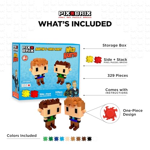 Pix Brix - Wild Kratts Toy Pixel Art Kit - Kratt Brothers Figures, 329 Pieces - Patented Slide + Stack Pixel Puzzle Building Bricks, Create Martin & Chris Figures - Stem Toys, Ages 6 Plus - style: Martin & Chris Kratt