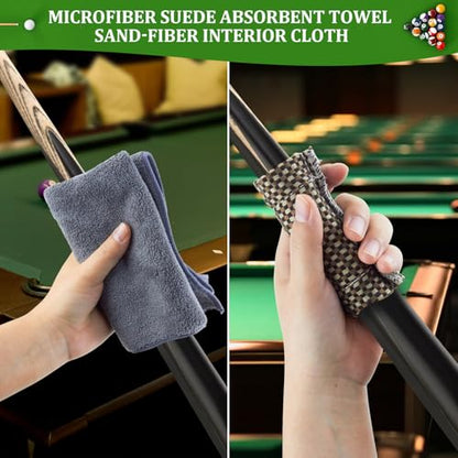 9-Piece Billiard Table Cleaner Kit for Felt | Billiard Felt Cleaner Set with 2 Wooden Brush, Cue Cleaning Cloth, Ferrule Polish Cloth & Sticky Lint Roller and Storage Bag